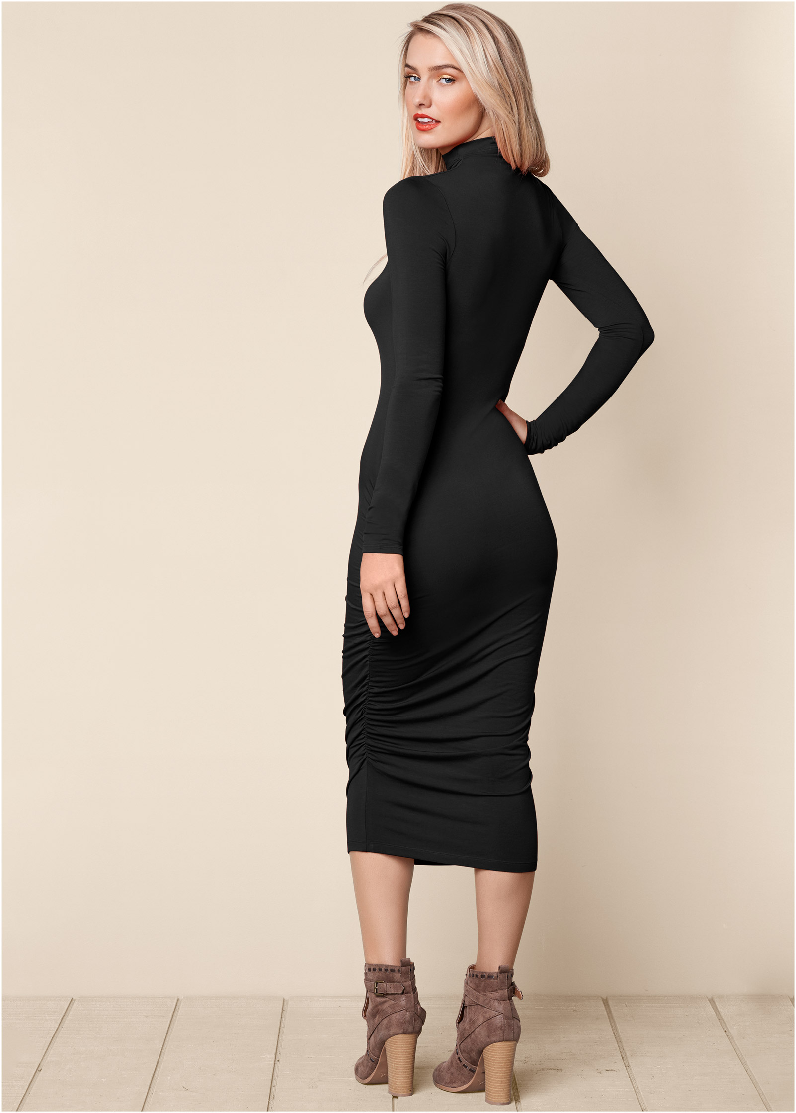 long sleeve ruched dress